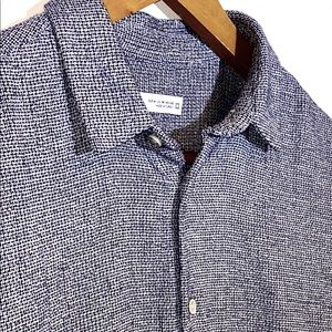 Short Sleeve Button Up Dress Short Blue & White Twill